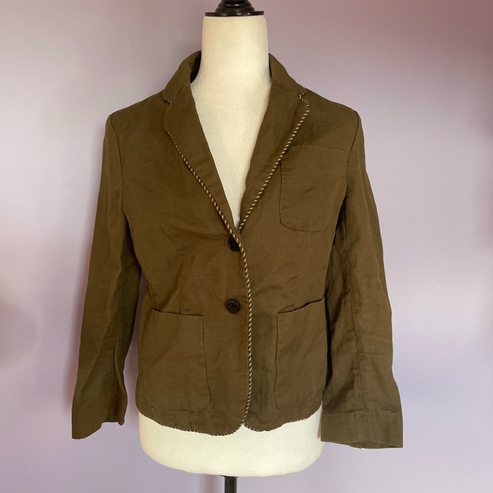 Anthropologie CARTONNIER Olive Green Piped Boy Blazer Jacket - Picture 4 of 6